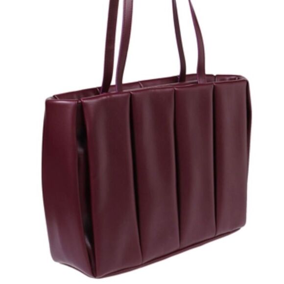 Themoirè Kore Vegan Nappa Quilted Tote, Made in Italy, Burgundy, NWT